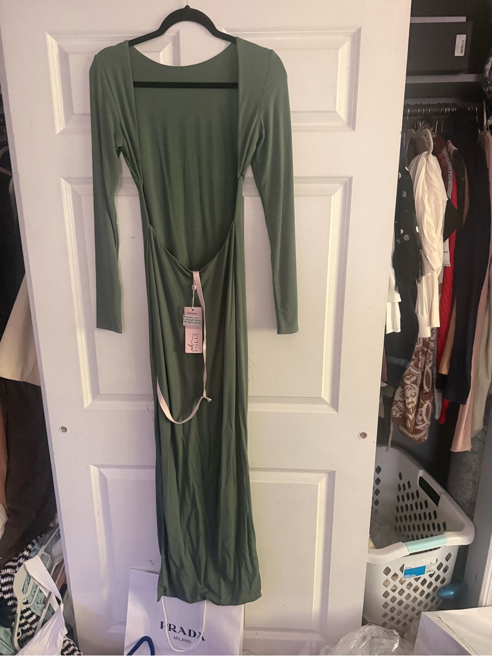 Oh Polly Olive Green Long-Sleeve Maxi Dress
